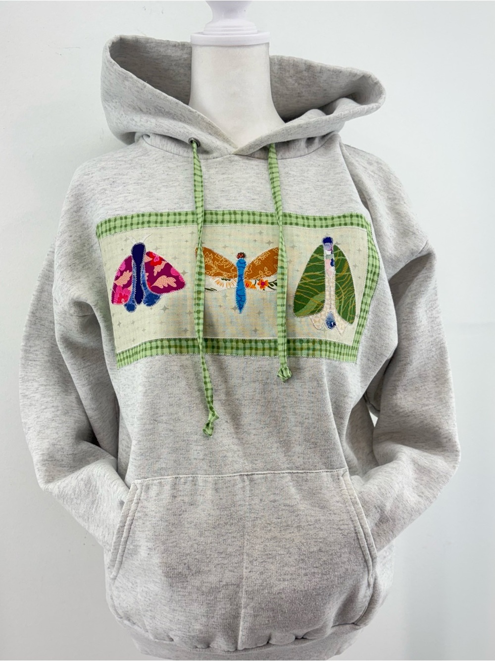 OOK Upcycled Hoodie with Handmade Picnic Moth Patch Size: Men’s Medium